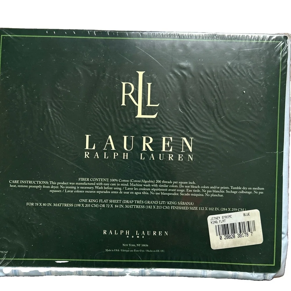 Vintage Lauren Ralph Lauren Jitney Stripe Blue Extra Deep Sheet/Flat Sheet King
